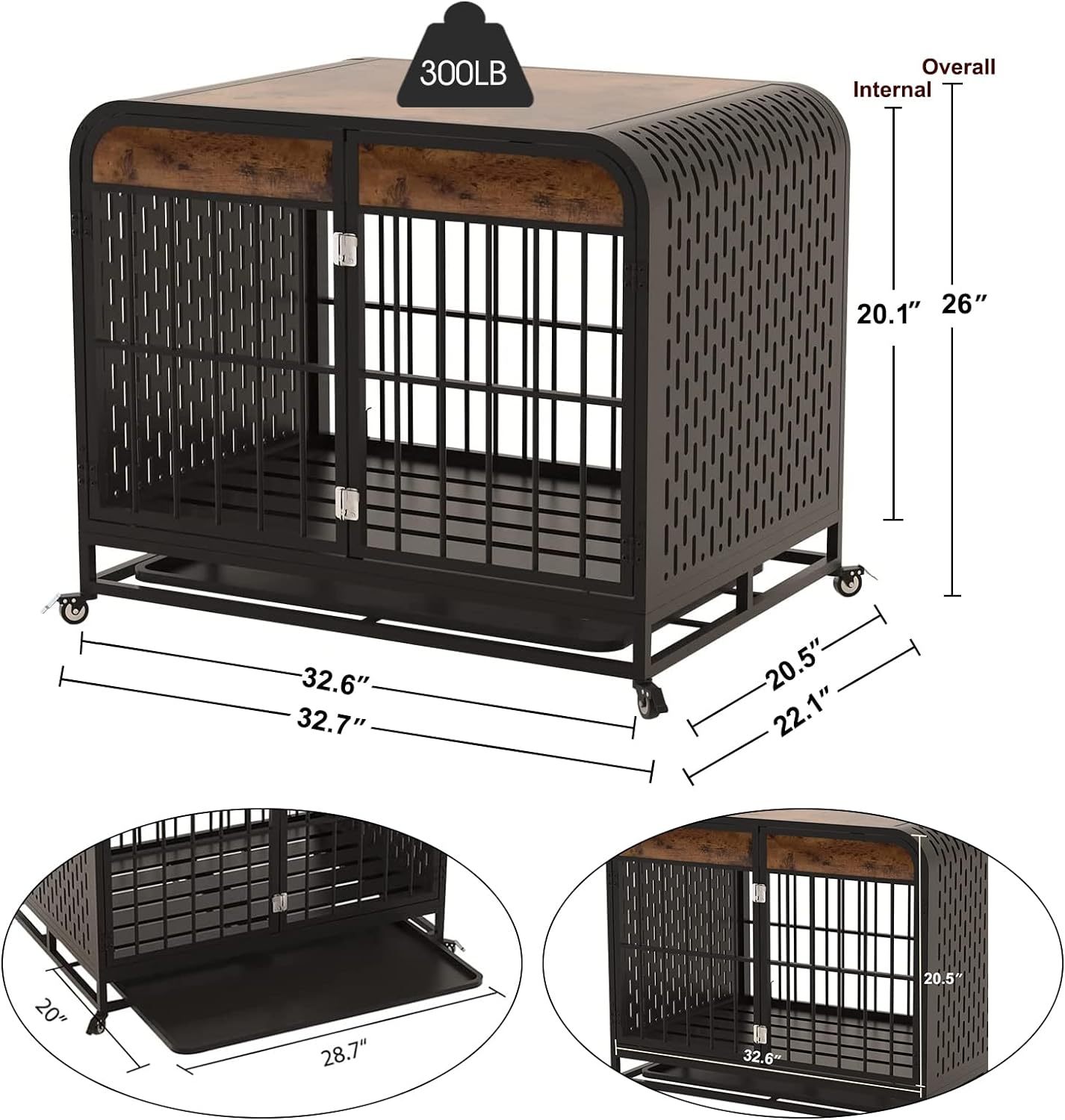 Heavy Duty Dog Crate Furniture Wooden Table 33inch Brown - Image 4